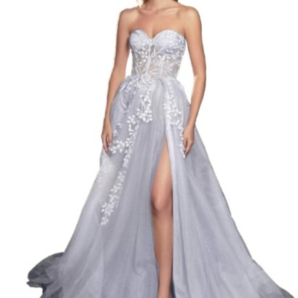 SALE NWT Andrea and Leo A1029  Diamond-dust tulle Prom Dress Haze Blue Size 2